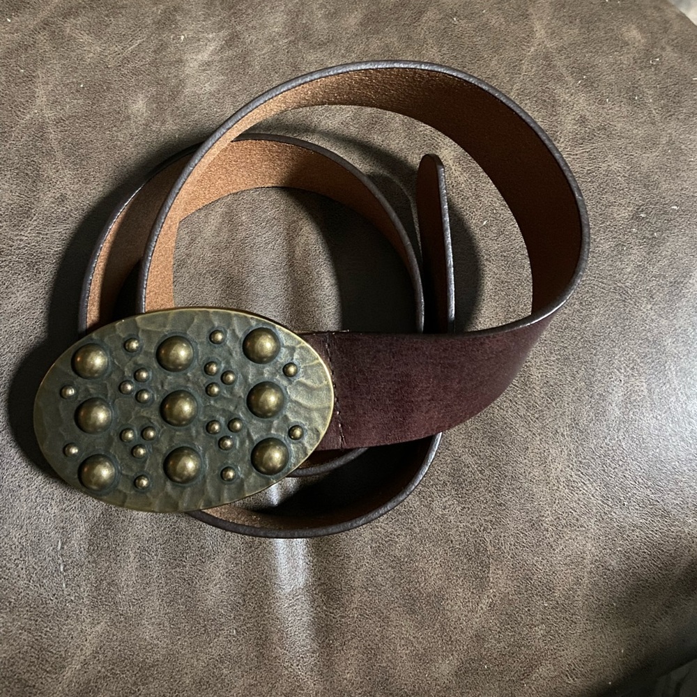 Nine West Woman's L Brown Statement Belt 1 3/4" Width 47" Length Pre-Owned - Picture 1 of 5